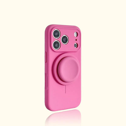 AI撮影ボタン付き マグネットスタンド内蔵シリコンケース｜iPhone 12〜iPhone 18 Pro Max対応
