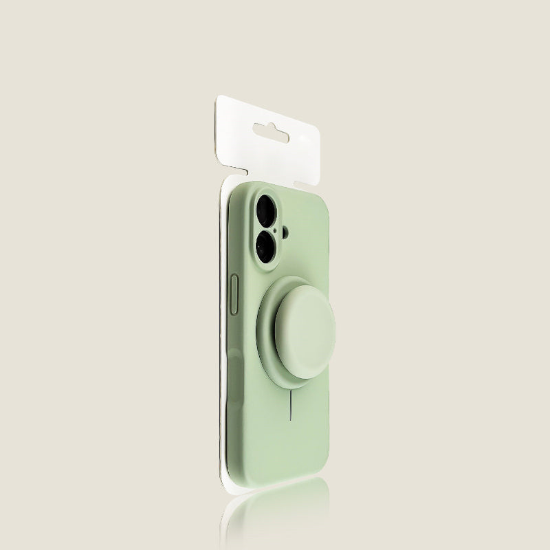 AI撮影ボタン付き マグネットスタンド内蔵シリコンケース｜iPhone 12〜iPhone 18 Pro Max対応