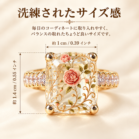 ヴィンテージローズ・フローラル ステートメントリング｜ゴールドカラーのバンド