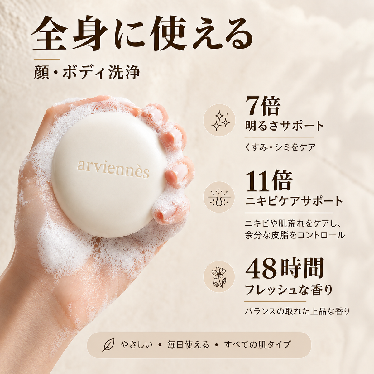 ✨ ナイアシンアミド ブライトニング 洗顔バー | くすみや色ムラが気になる肌に 🧼